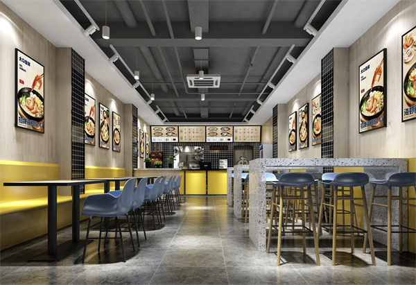 廣西特色粉店設(shè)計(jì)裝修，濃烈色彩成為“店群里最靚的仔”！